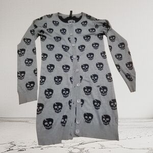 ​Marisa Skull Print Knit Cardigan Sweater Gray Black Medium Alternative Goth